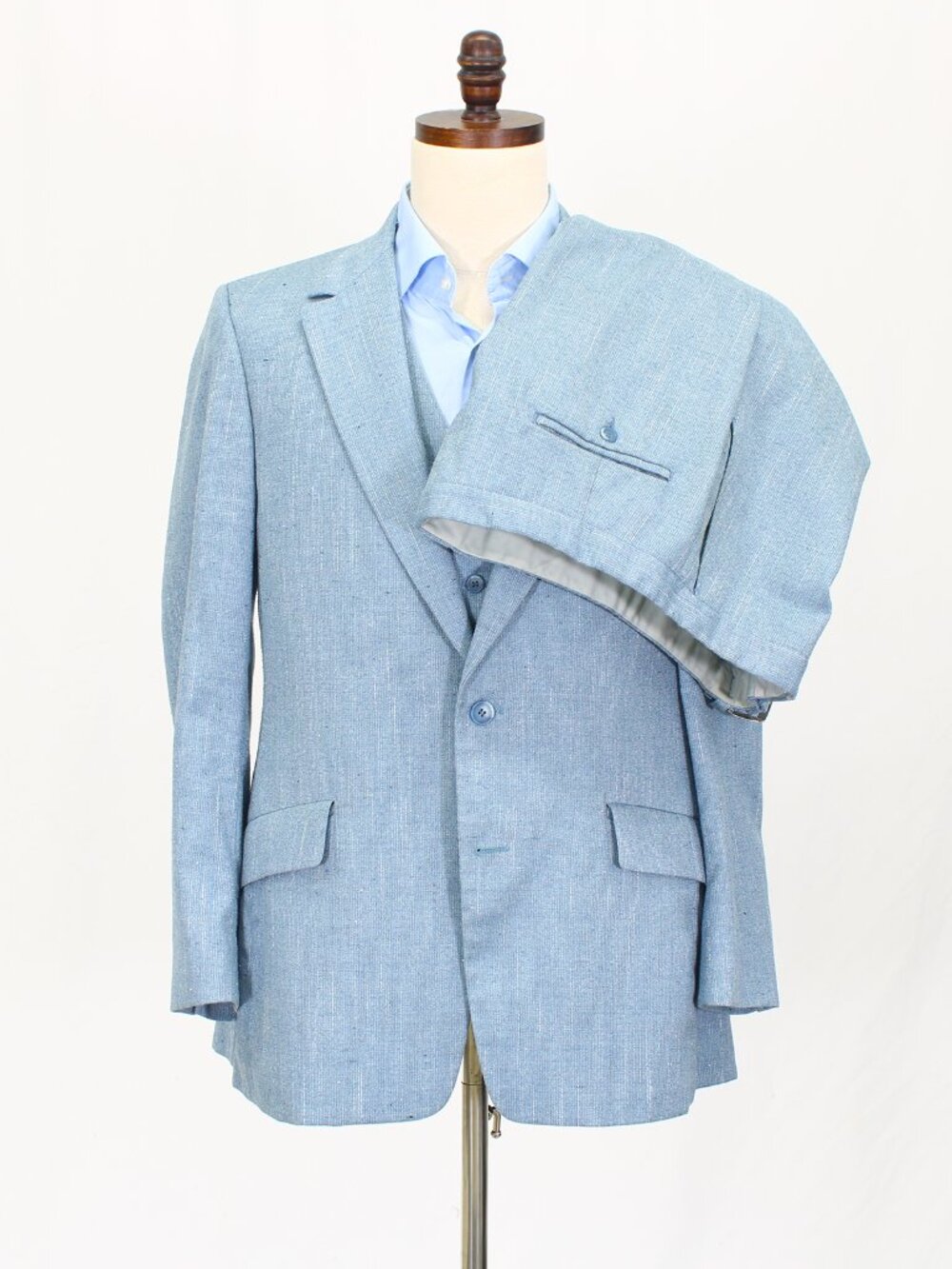 Vintage 1970s 40R 36x29 Blue Full Suit 2-Button Solid R743